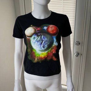 Disney World Black Shirt Short Sleeve Mickey Mouse Planets Sz S